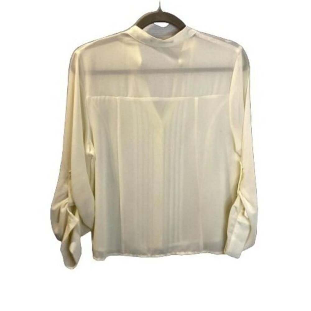 Forever 21 Sheer Women Button Down Pleated‎ Long Sleeve Blouse Roll Up Cuff - Picture 2 of 5